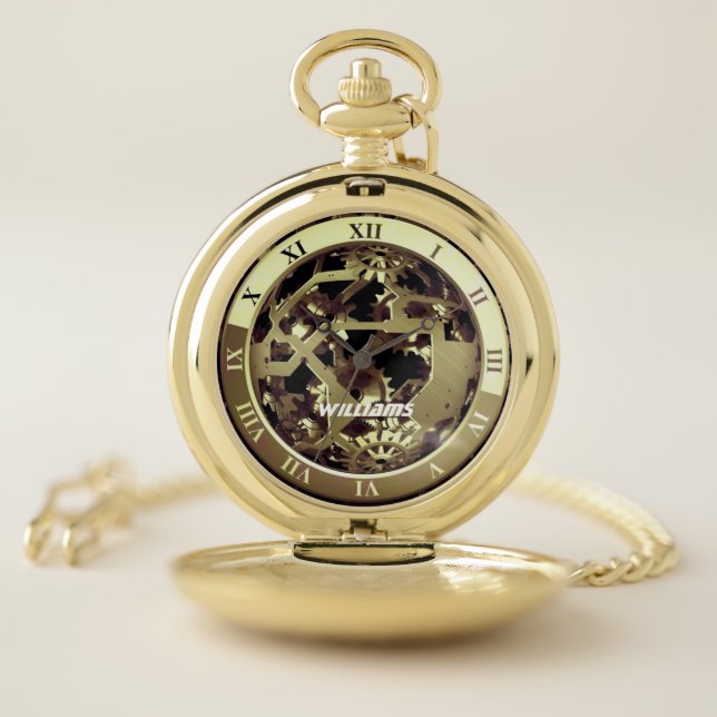  Industrial Golden Gears Image Pocket Watch (Inside)