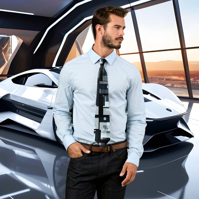 Industrial Graphic Design Dusty Blue Black Tie (An industrial graphic design tie in dusty blue and black colors.)