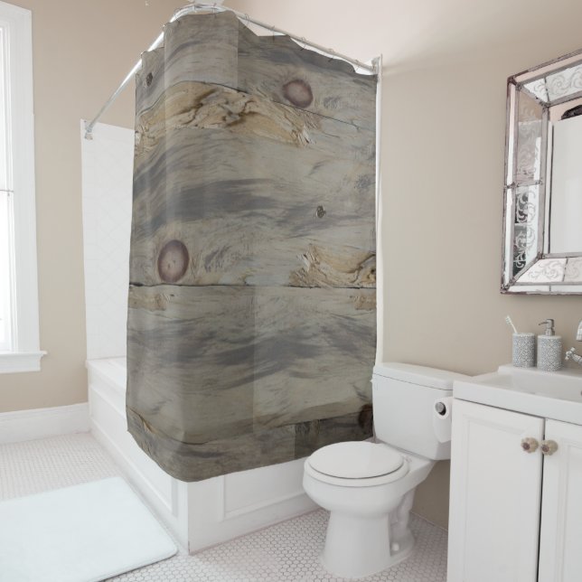 Industrial Grey Brown Wood Rustic Barn Farmhouse Shower Curtain (In Situ)