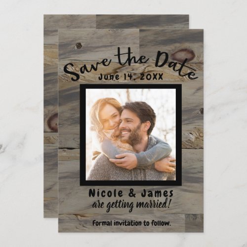 Industrial Grey Brown Wood Rustic Save the Date Invitation