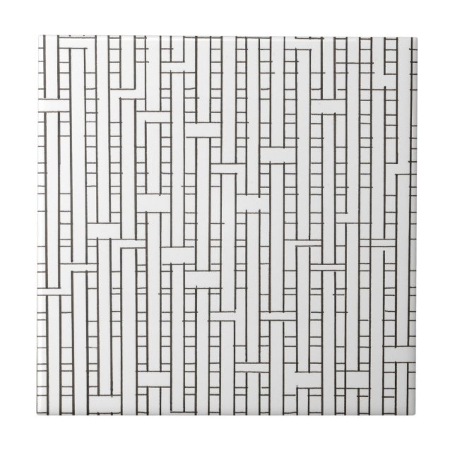 Industrial Grid-Black And White Modern Geometric Ceramic Tile (Front)