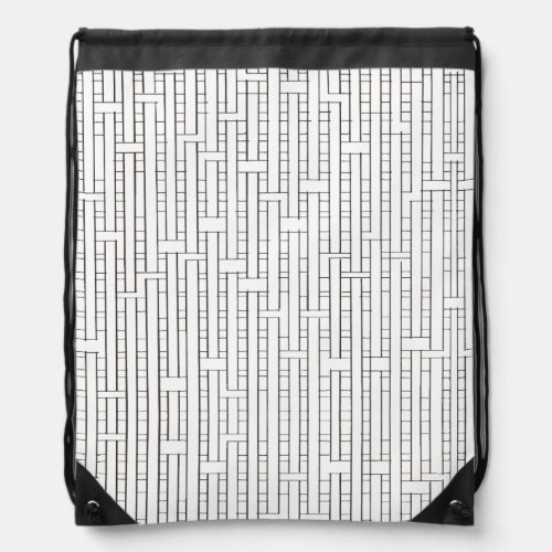 Industrial Grid-Black And White Modern Geometric Drawstring Bag