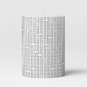 Industrial Grid-Black and White Modern Minimalist Pillar Candle