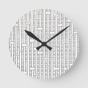 Industrial Grid-Black And White Modern Minimalist Round Clock