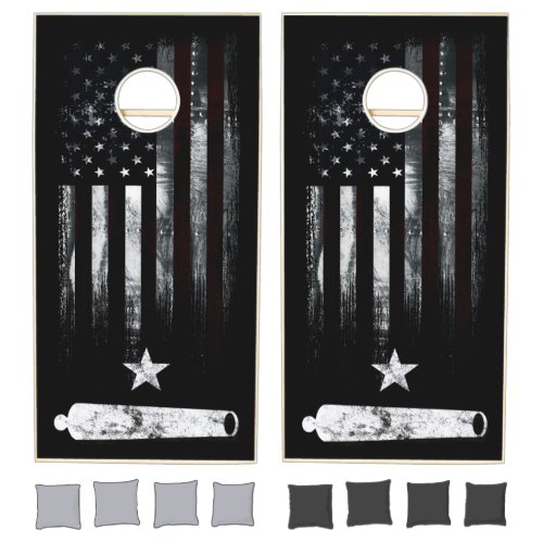Industrial Grunge American Flag Star and Cannon Cornhole Set