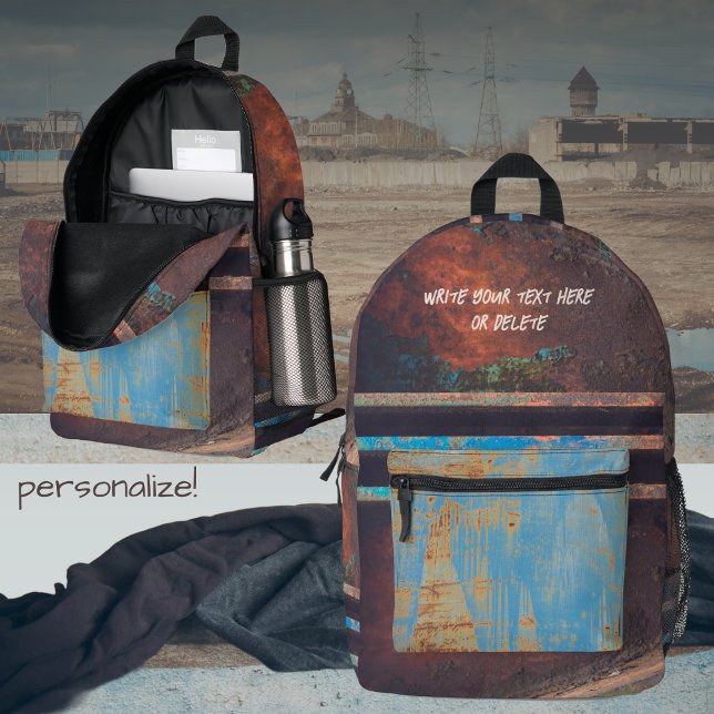 Industrial grunge brown blue rusted printed backpack (Creator Uploaded)