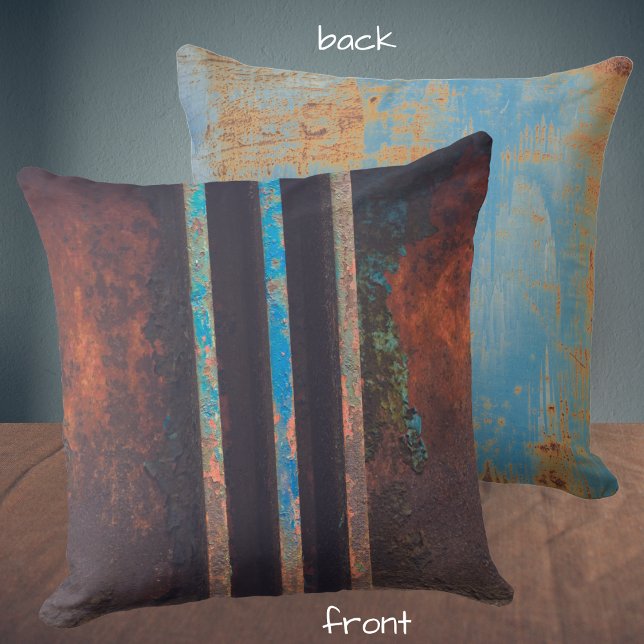 Industrial grunge brown blue rusted throw pillow (Creator Uploaded)