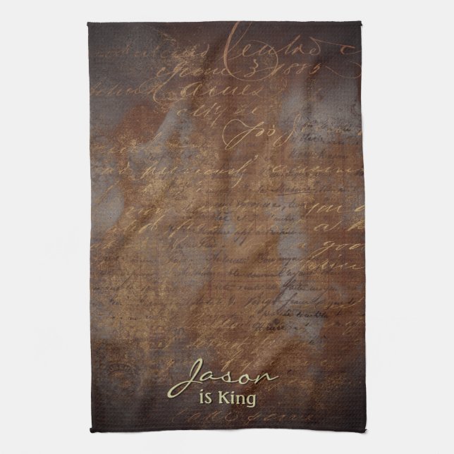 Industrial grunge steampunk style brown custom  kitchen towel (Vertical)