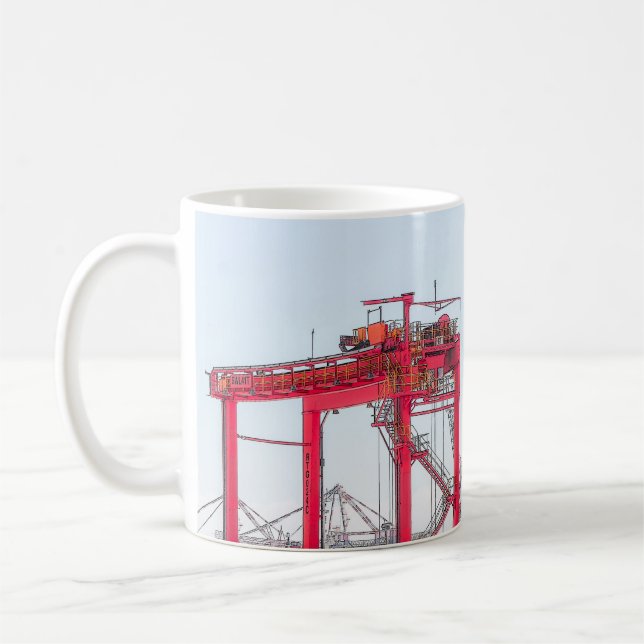Industrial Harbor Harbour Port Crane Sketch Coffee Mug (Left)