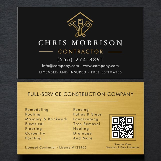 Industrial Home Improvement QR Code Black Gold  Business Card (Creator Uploaded)