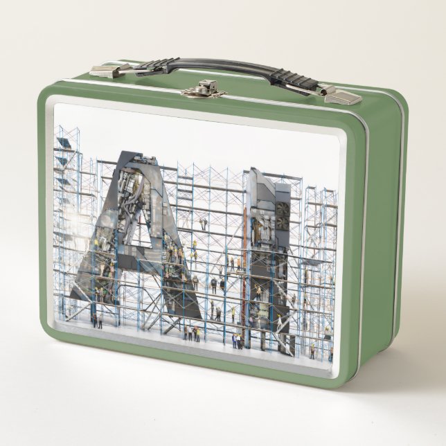 Industrial Letterform – AI Metal Lunch Box (Front)