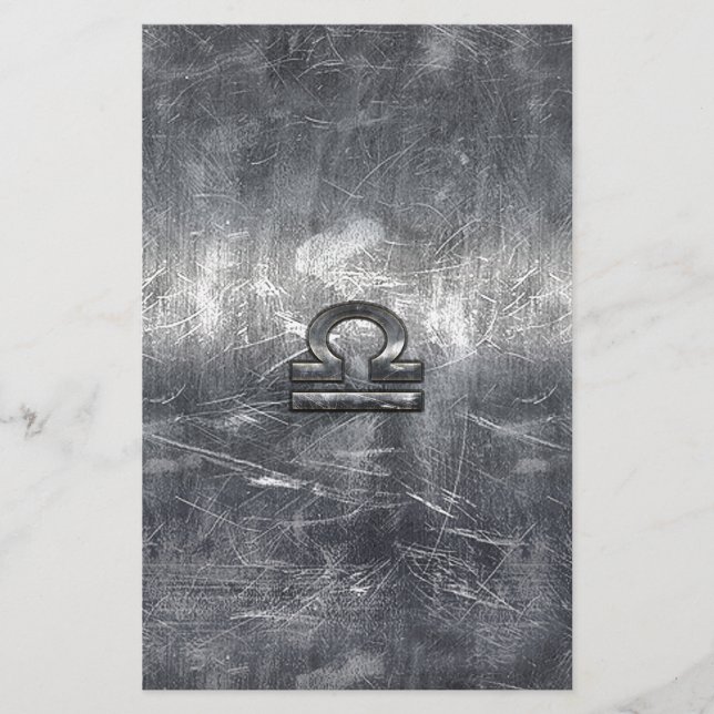 Industrial Libra Zodiac Sign in Silver Steel Stationery (Front)