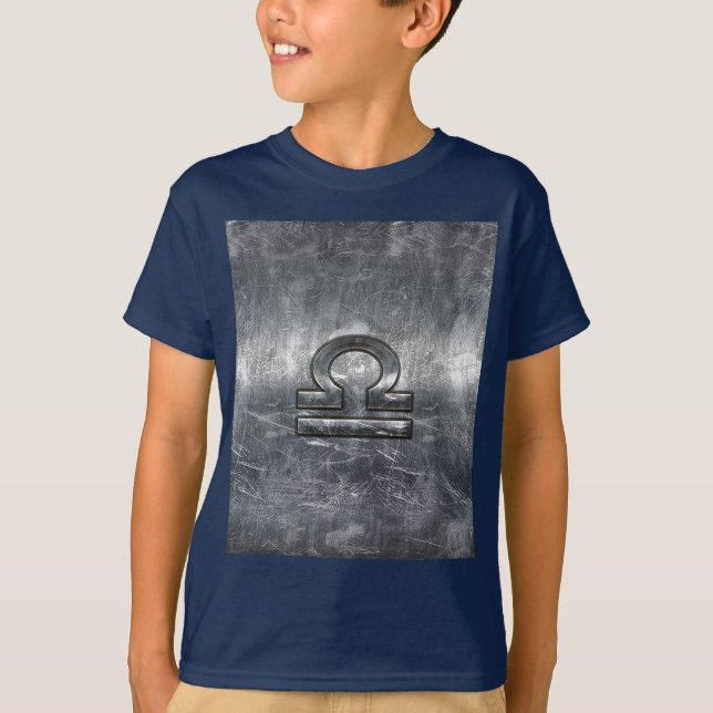 Industrial Libra Zodiac Sign in Silver Steel T-Shirt (Front)