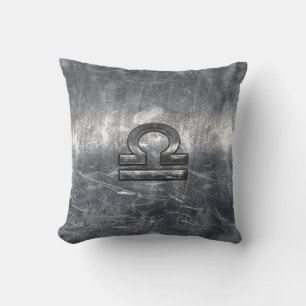 Industrial Libra Zodiac Sign in Silver Steel Throw Pillow