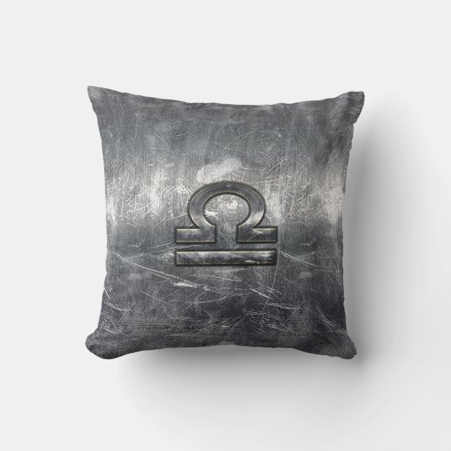 Industrial Libra Zodiac Sign in Silver Steel Throw Pillow (Front)