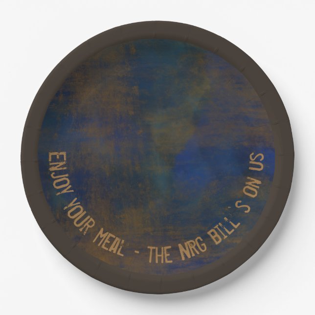 Industrial loft style blue brown custom paper plates (Front)