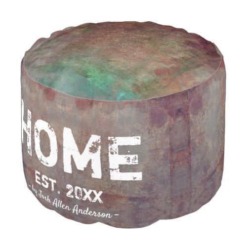 Industrial loft style blue brown green distressed pouf