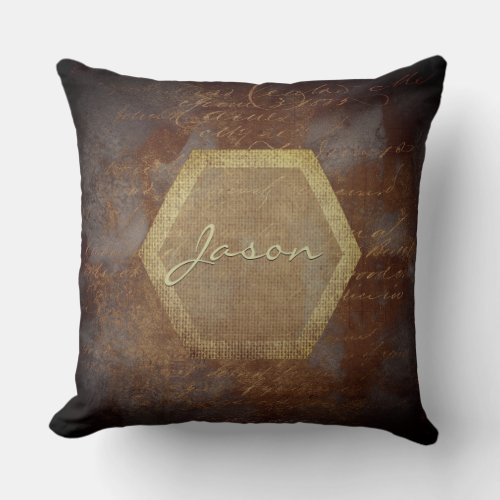 Industrial loft style brown aesthetic custom name throw pillow