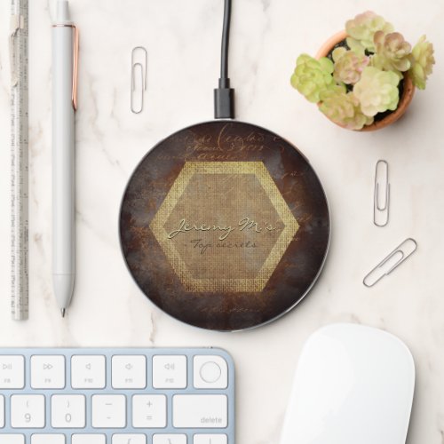 Industrial loft style brown aesthetic custom name  wireless charger 