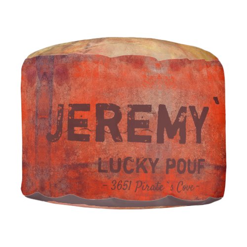 Industrial loft style orange brown distressed pouf