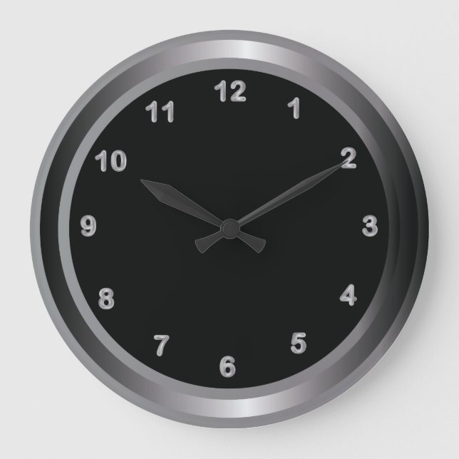 Industrial Metal Steel and Black Print Large Clock (Front)