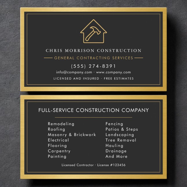 Industrial Metallic General Contractor Gold  Business Card (Creator Uploaded)