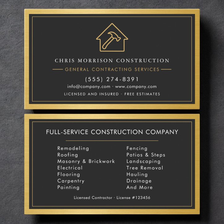 Industrial Metallic General Contractor Gold Business Card