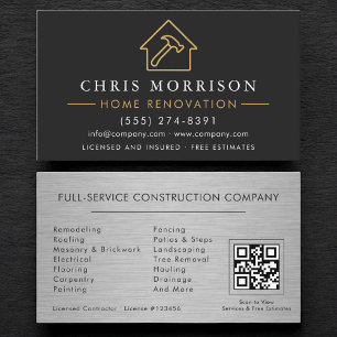Industrial Metallic Home Renovation QR Code Business Card