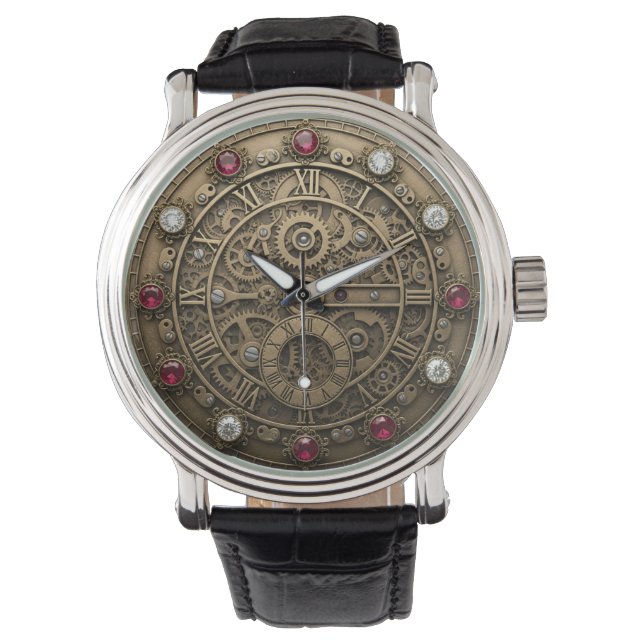 Industrial metallic watch, Gears, Cogs, Steampunk Watch (Front)