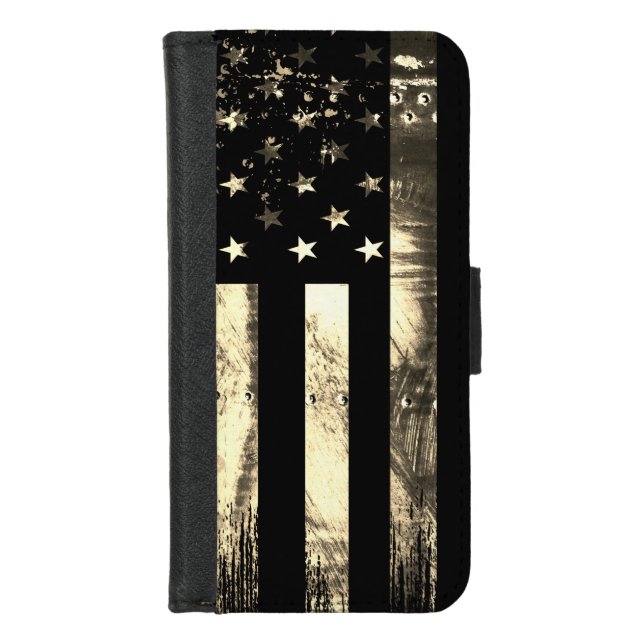 Industrial Military American Flag Desert Sepia iPhone Wallet Case (Front)