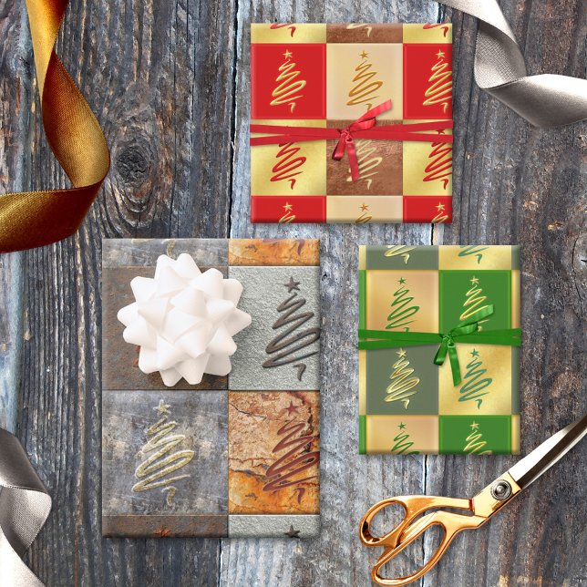 Industrial Modern Abstract Art Pattern Christmas Wrapping Paper Sheets (Modern industrial design Christmas wrapping paper sheets with a festive stylized Christmas tree)