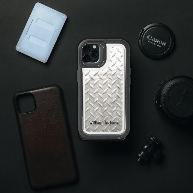 Industrial Nickel Steel Diamond Plate Name iPhone 15 Case (Creator Uploaded)