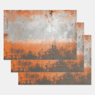 Industrial Orange and Silver Metallic Wrapping Paper Sheets