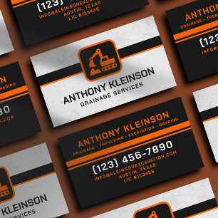 Industrial Orange Excavator Drainage & Trenching Business Card