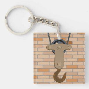 Industrial Pulley Hook Vintage Mechanical Design Keychain