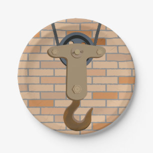Industrial Pulley Hook Vintage Mechanical Design Paper Plates