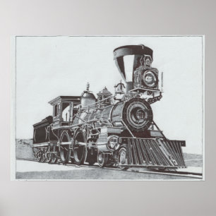 "Industrial Revolution" Ink drawing of Locomotive Poster