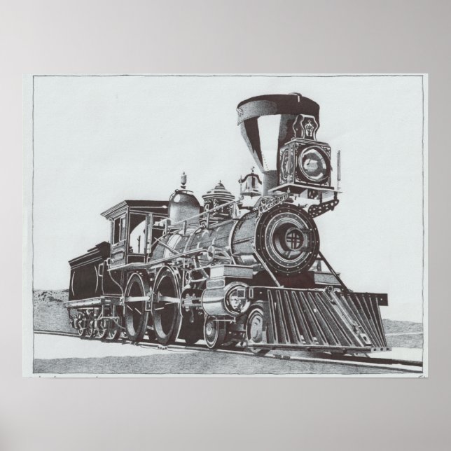 "Industrial Revolution" Ink drawing of Locomotive Poster (Front)