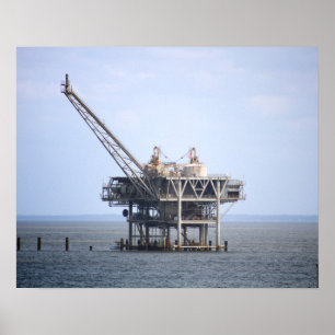 Industrial Rig in the Gulf Ocean Color 16x20 Poster
