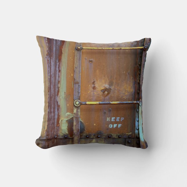 Industrial Rust: Keep Off Photography Throw Pillow (Front)