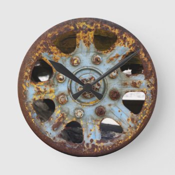 Industrial Rust: Spokes  Photography Round Clock by time2see at Zazzle