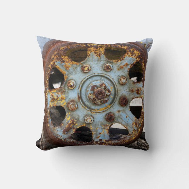 Industrial Rust: Spokes, Photography Throw Pillow (Front)