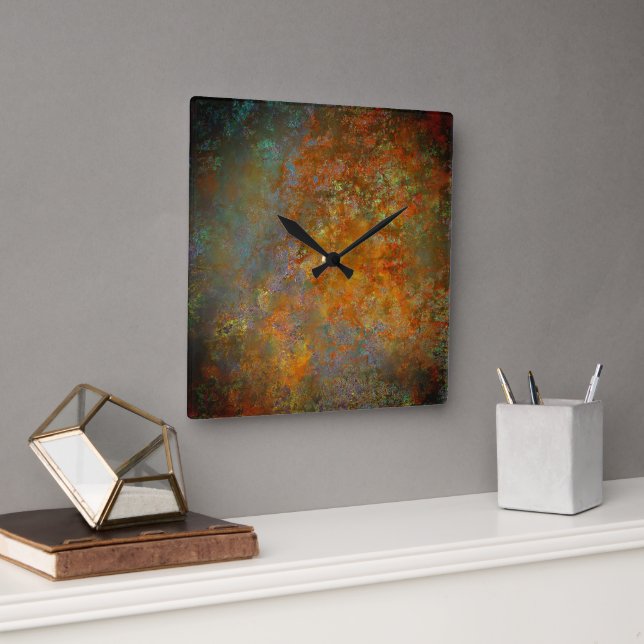 Industrial Rustic Rusty Copper Inspired Art Square Wall Clock (Office)