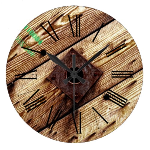 Industrial Rustic Wood Stripes Large Clock