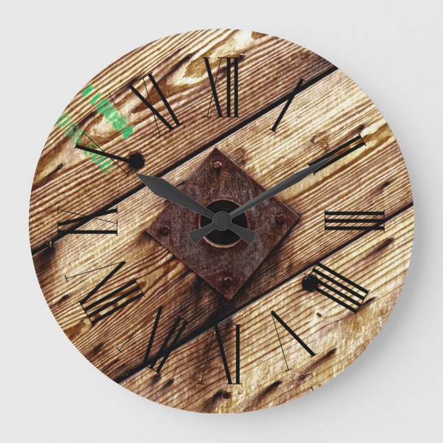 Industrial Rustic Wood Stripes Large Clock (Front)