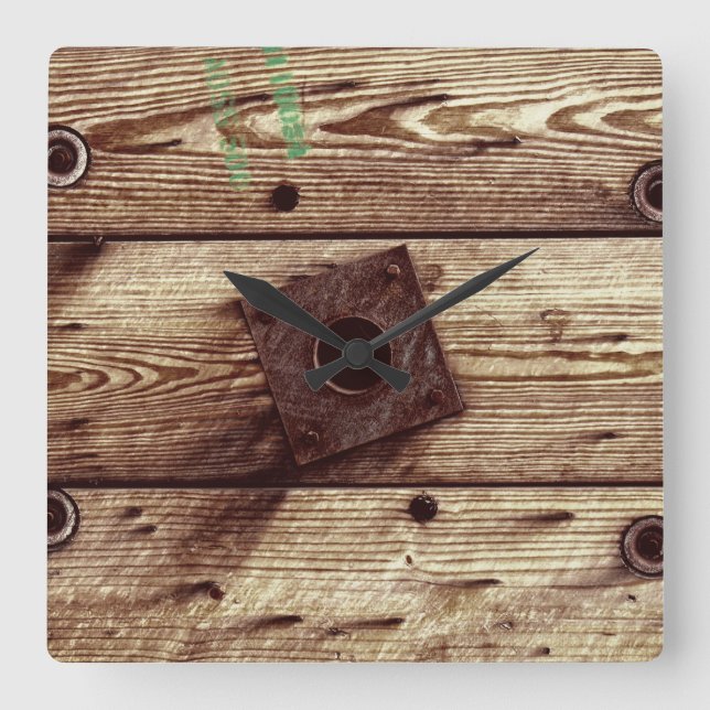 Industrial Rustic Wood Stripes Square Wall Clock (Front)