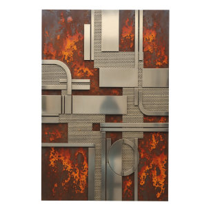 Industrial Rusty Metal Steampunk Geometric Wood Wall Art