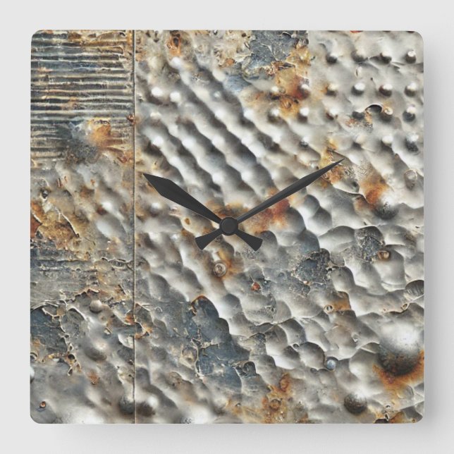 Industrial Sci-Fi Metal Texture Square Wall Clock (Front)