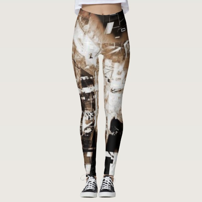 Industrial Sepia Glitch Leggings (Front)