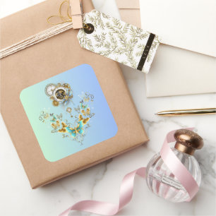Industrial Steampunk Floral Harmony Square Sticker
